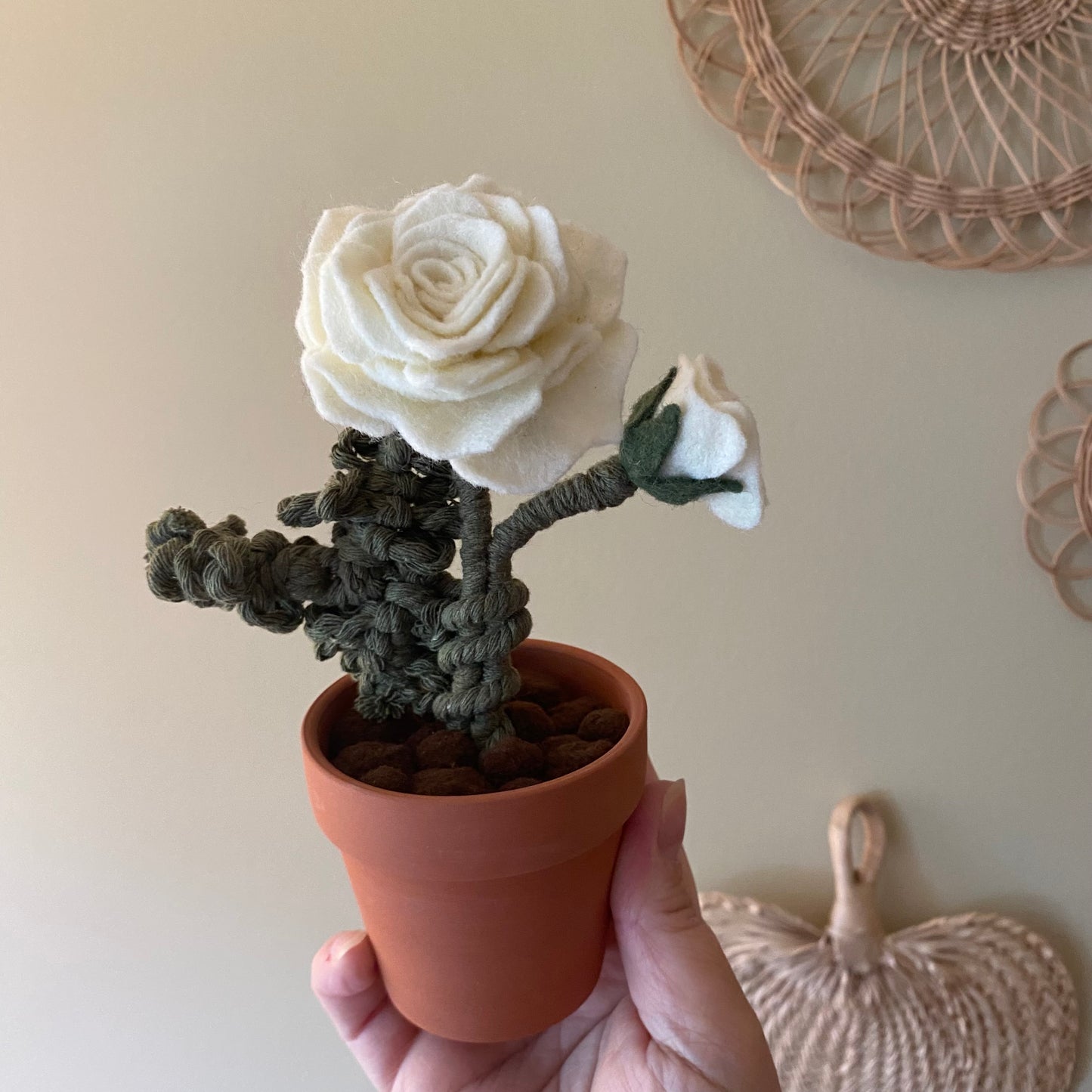 Macrame & Felt Rose (Vanilla or Peachy-pink) ***older style***